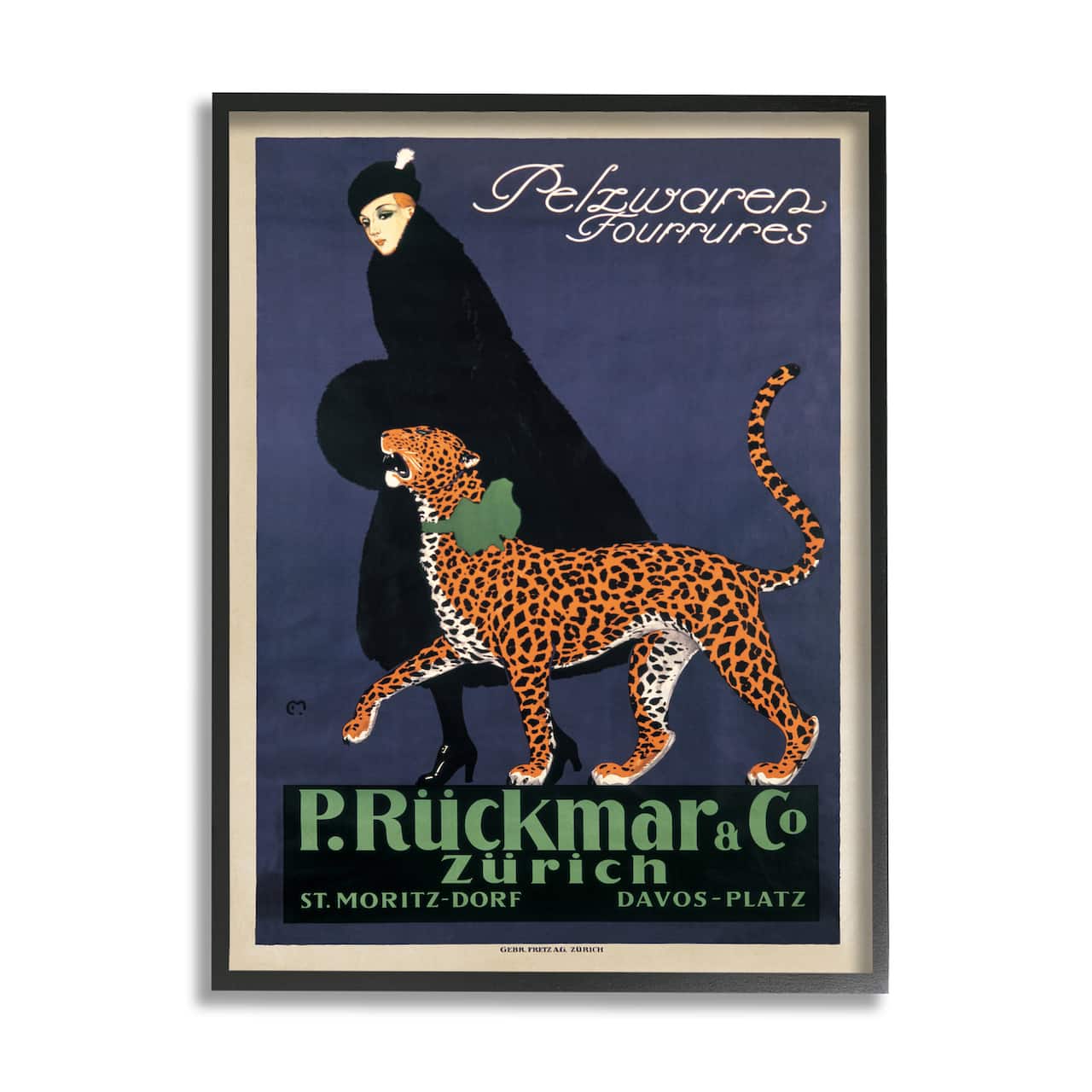 Stupell Industries Vintage Women's Fashion Campaign with Leopard in Black Frame Wall Art